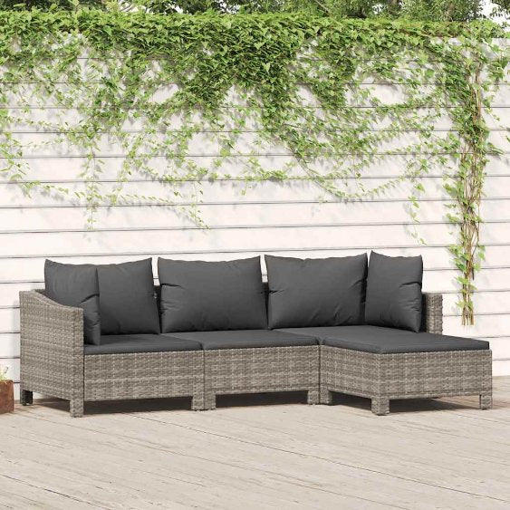 vidaXL 2-teiliges Garten-Lounge-Set mit Kissen Grau Poly Rattan