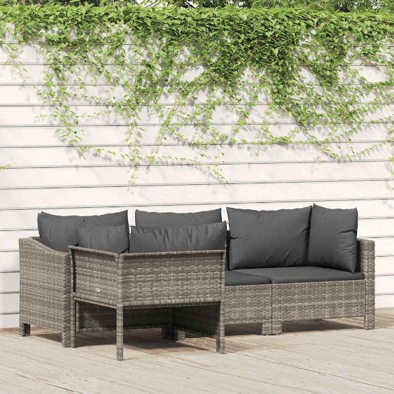 vidaXL 2-teiliges Garten-Lounge-Set mit Kissen Grau Poly Rattan