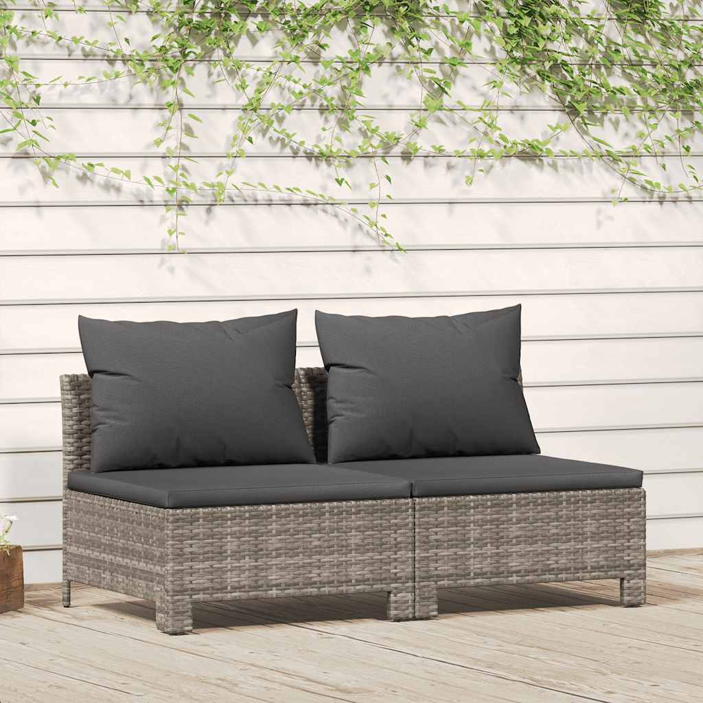 vidaXL 2-teiliges Garten-Lounge-Set mit Kissen Grau Poly Rattan