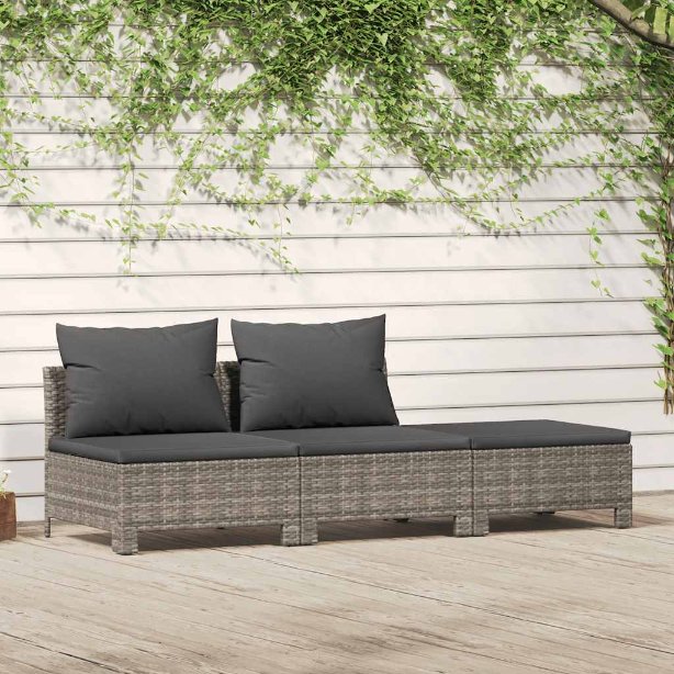 vidaXL 2-teiliges Garten-Lounge-Set mit Kissen Grau Poly Rattan