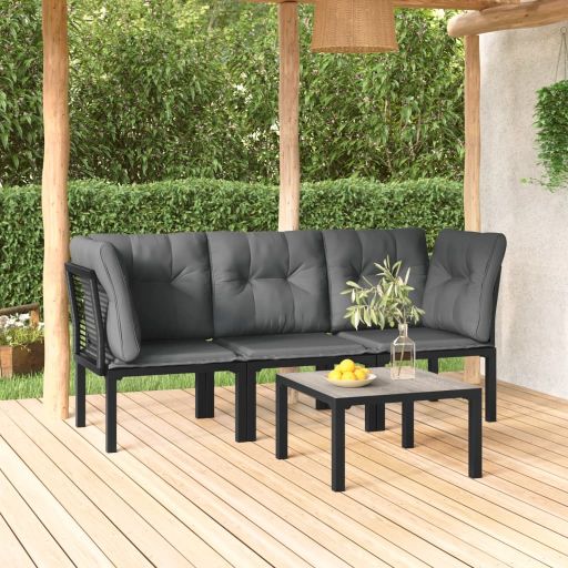 vidaXL Garten-Eckstuhl mit Kissen Schwarz und Grau Poly Rattan
