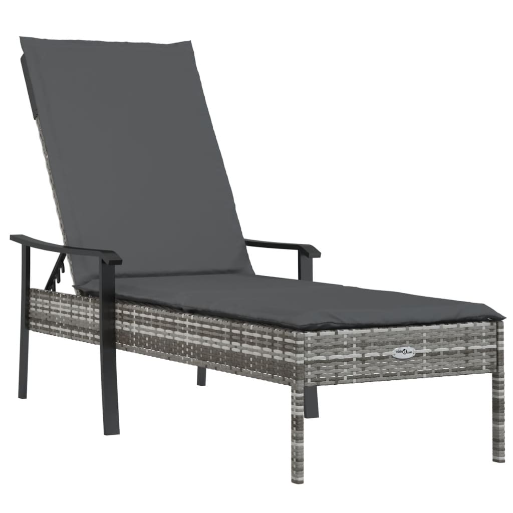 vidaXL Sonnenliege mit Auflage Grau Poly Rattan