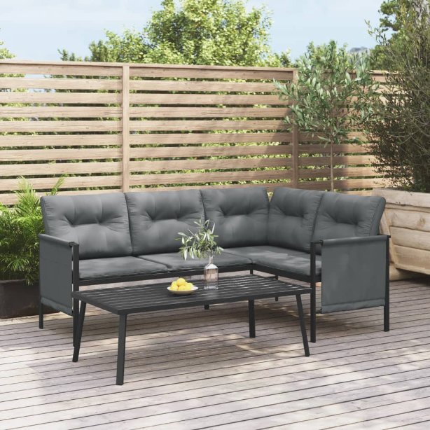 2-tlg. Garten-Lounge-Set Anthrazit Stahl