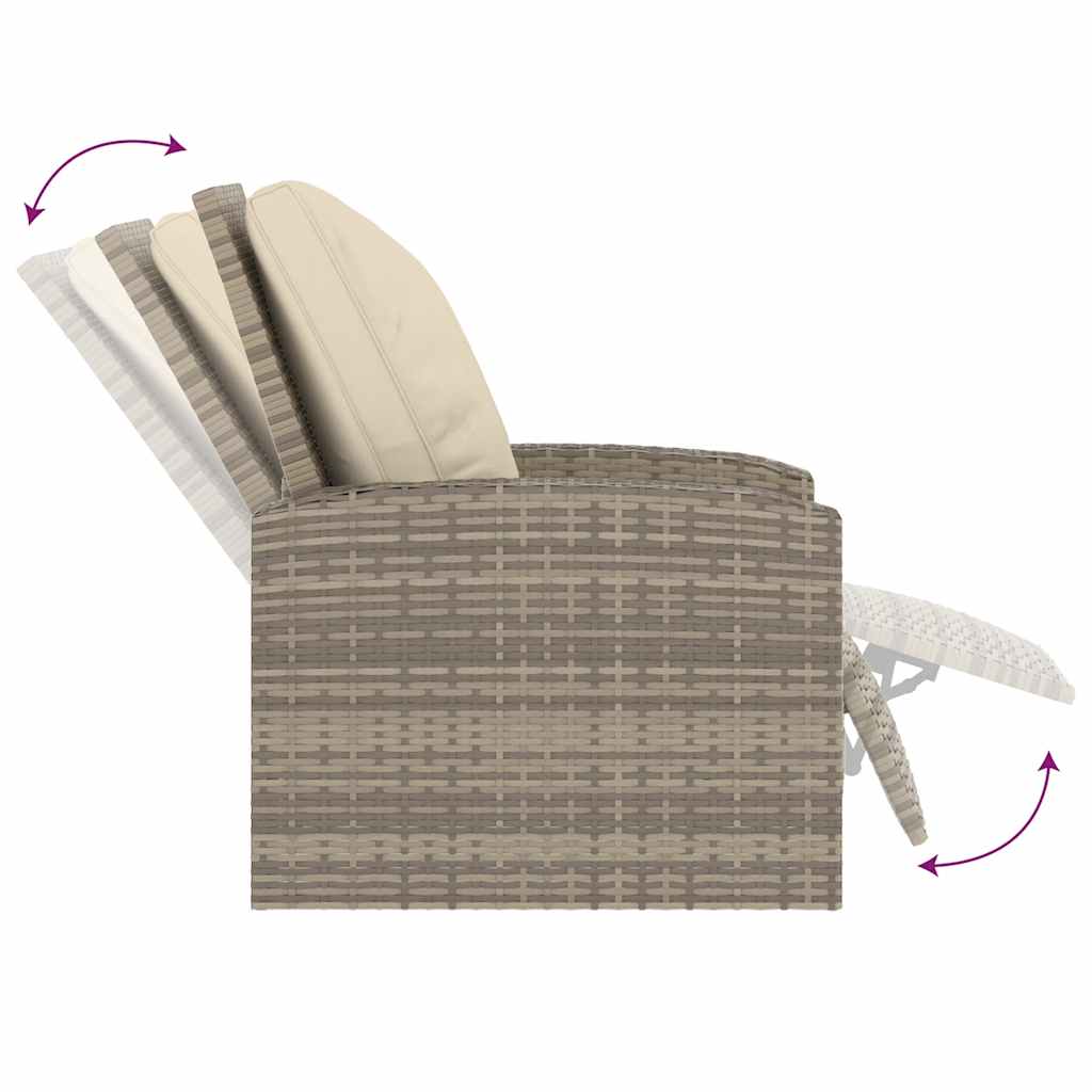 vidaXL Gartensessel Verstellbar mit Kissen Hellbraun Poly Rattan