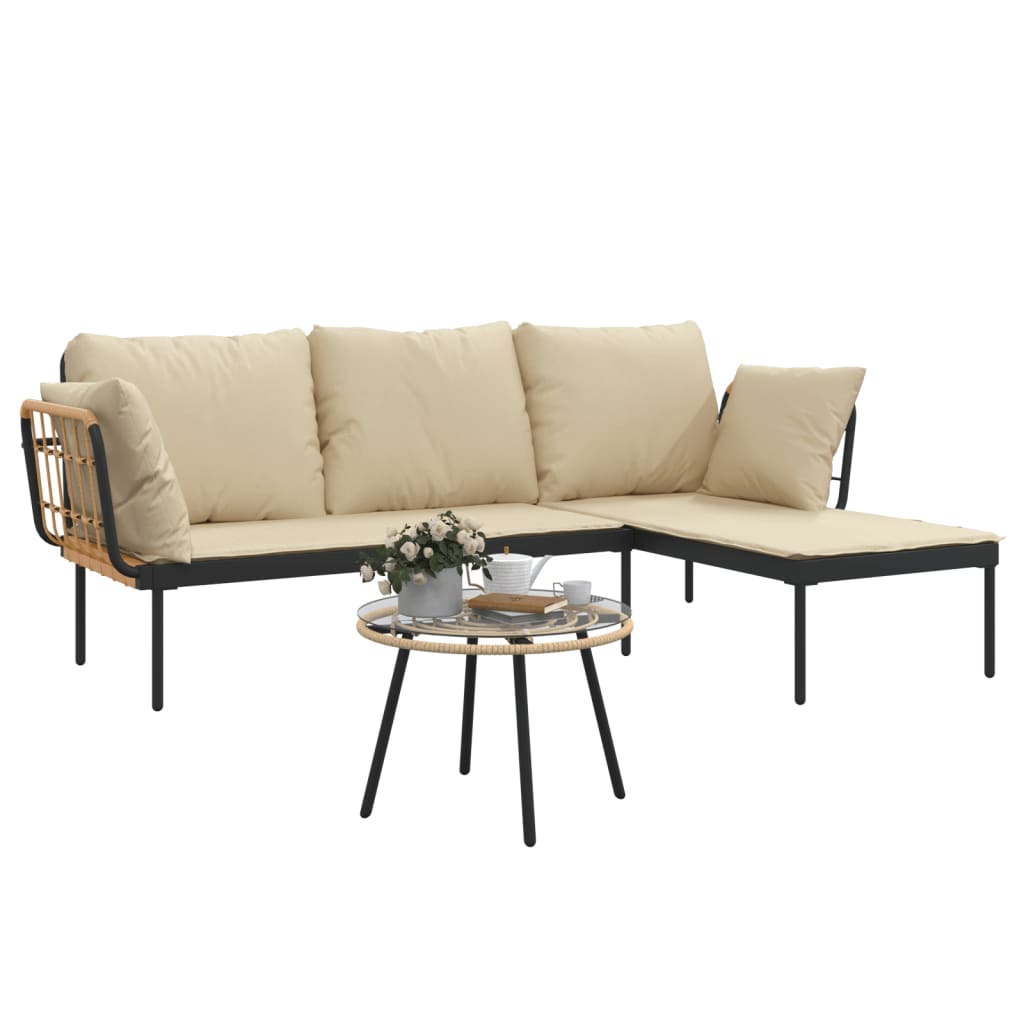 vidaXL 3-tlg. Garten-Lounge-Set mit Kissen Beige Poly Rattan