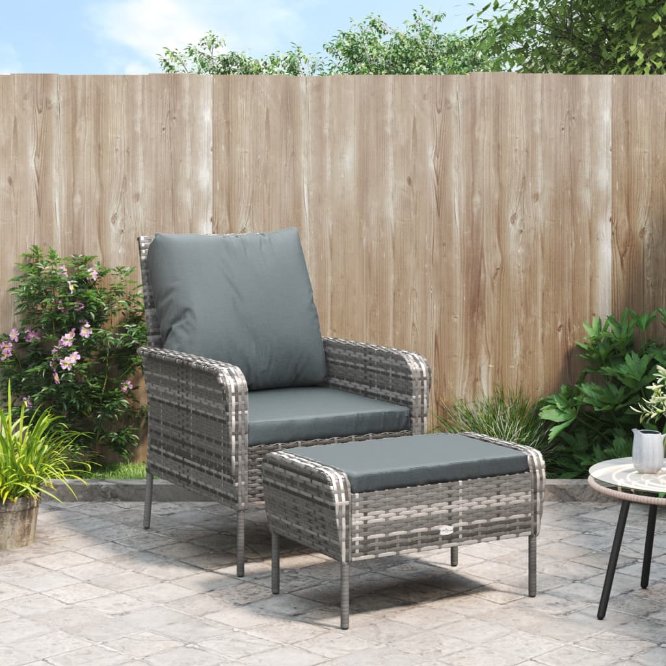 vidaXL Gartenstuhl mit Fußhocker Hellbraun Poly Rattan