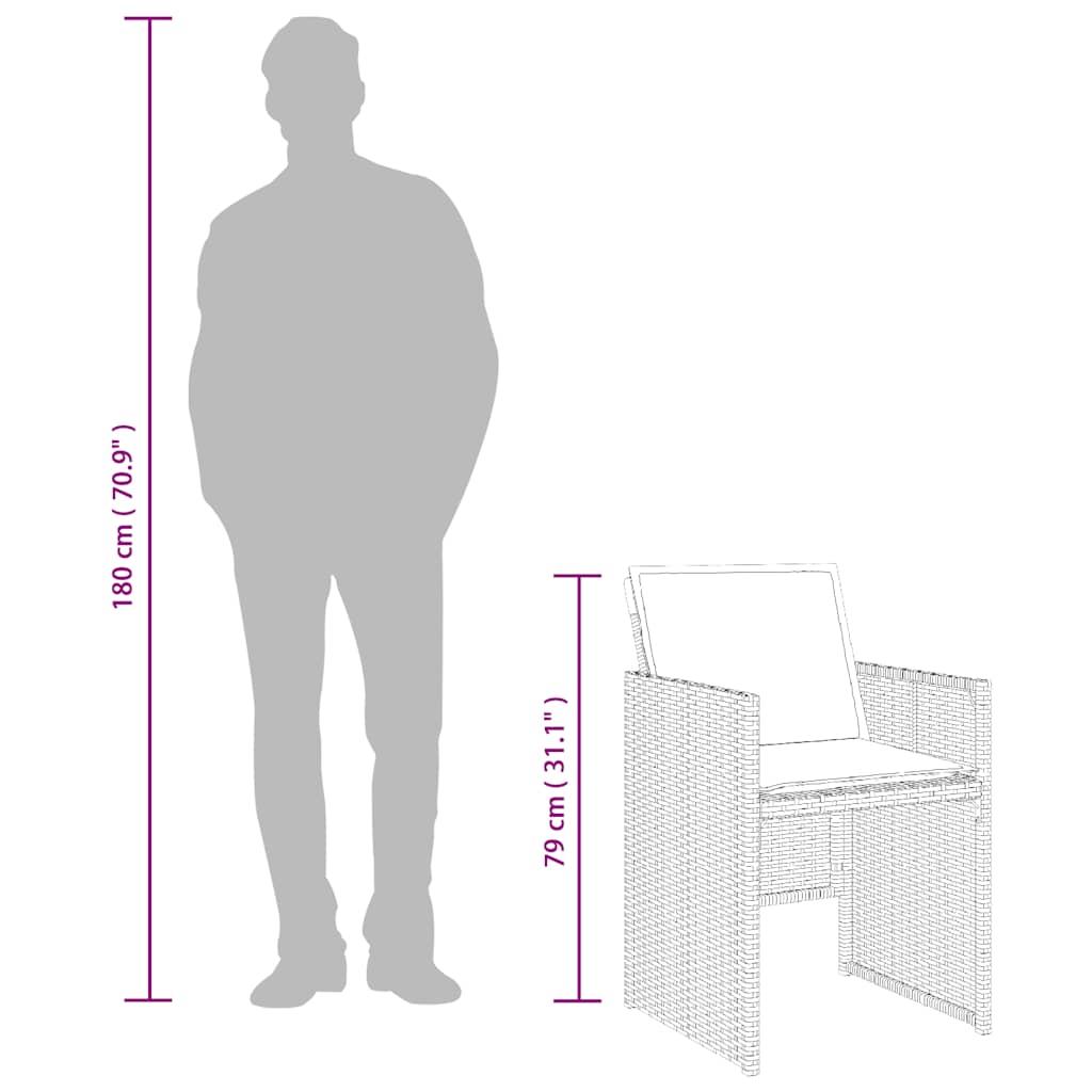 vidaXL Gartenstühle mit Kissen 4 Stk. Schwarz Poly Rattan