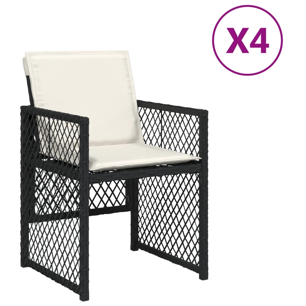 vidaXL Gartenstühle mit Kissen 4 Stk. Schwarz Poly Rattan