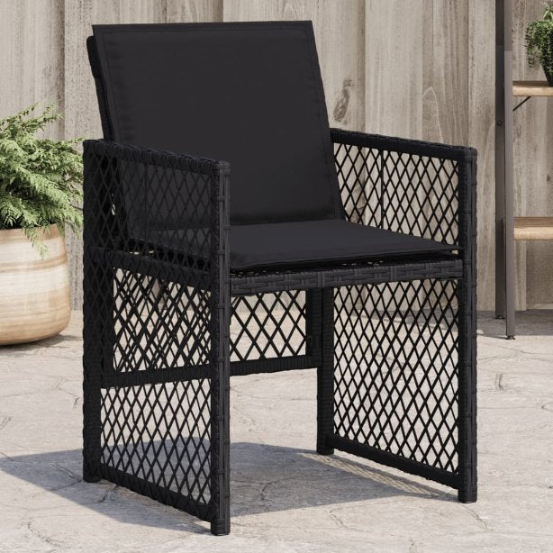 vidaXL Gartenstühle mit Kissen 4 Stk. Schwarz Poly Rattan