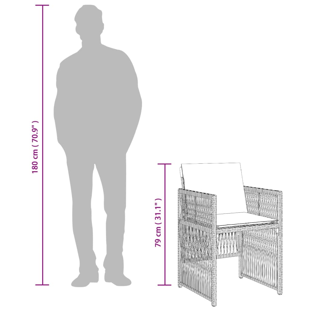 vidaXL Gartenstühle mit Kissen 4 Stk. Schwarz Poly Rattan