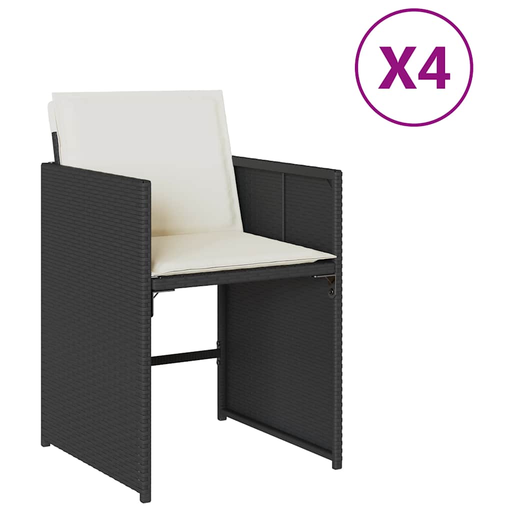 vidaXL Gartenstühle mit Kissen 4 Stk. Schwarz Poly Rattan