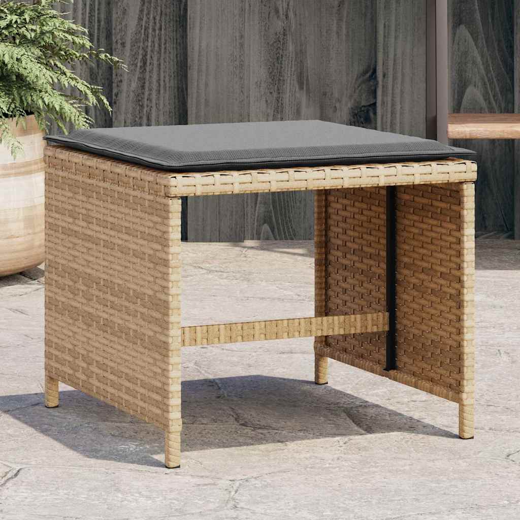 vidaXL Gartenhocker mit Kissen 4 Stk. Schwarz 41x41x36 cm Poly Rattan