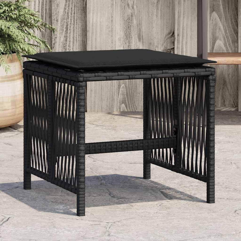 vidaXL Gartenhocker mit Kissen 4 Stk. Schwarz 41x41x36 cm Poly Rattan
