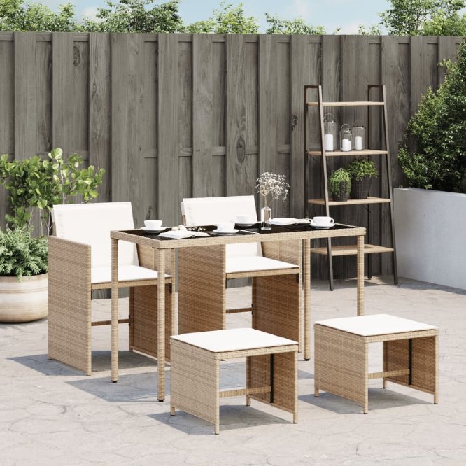 vidaXL 5-tlg. Garten-Essgruppe mit Kissen Schwarz Poly Rattan