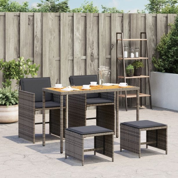 vidaXL 5-tlg. Garten-Essgruppe mit Kissen Schwarz Poly Rattan