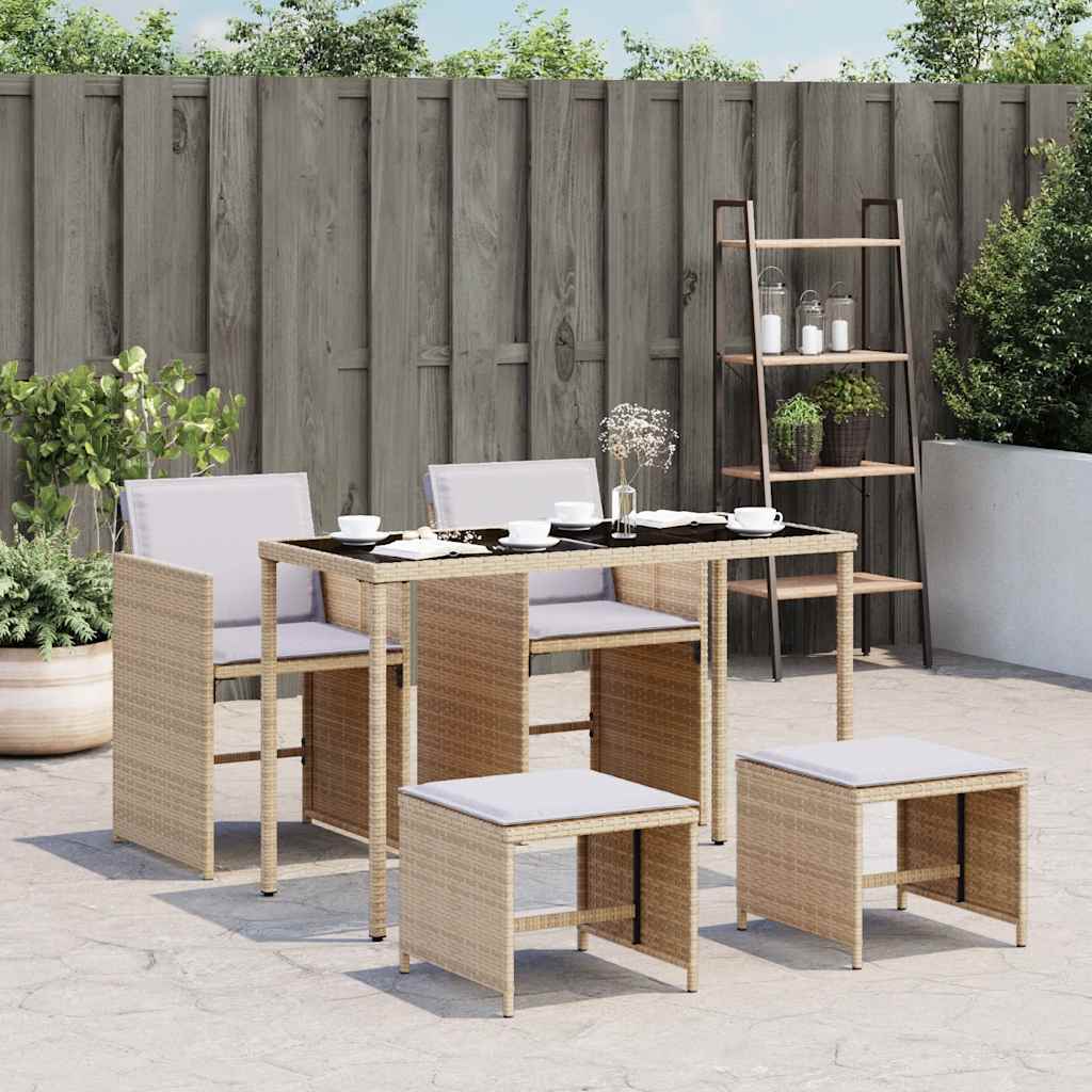 vidaXL 5-tlg. Garten-Essgruppe mit Kissen Schwarz Poly Rattan