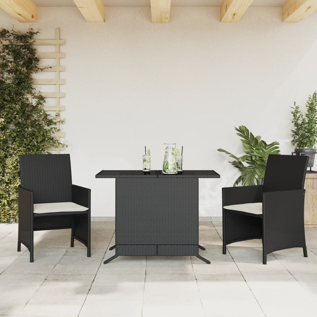vidaXL 3-tlg. Bistro-Set mit Kissen Schwarz Poly Rattan