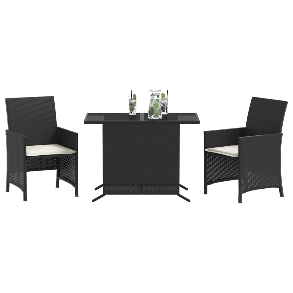 vidaXL 3-tlg. Bistro-Set mit Kissen Schwarz Poly Rattan