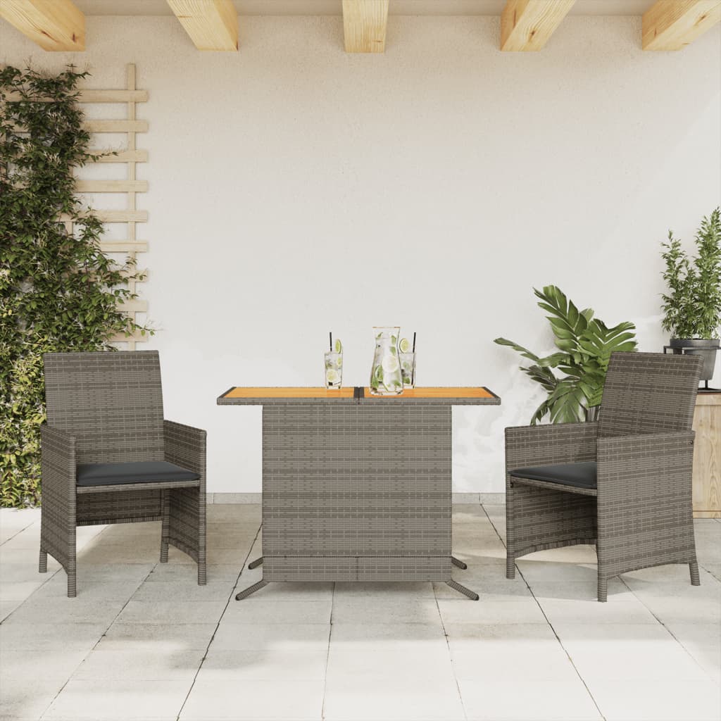 vidaXL 3-tlg. Bistro-Set mit Kissen Schwarz Poly Rattan