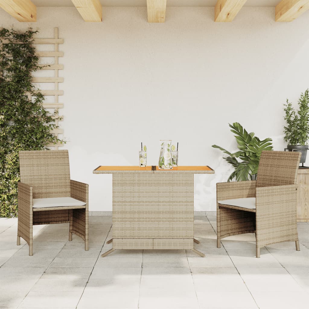 vidaXL 3-tlg. Bistro-Set mit Kissen Schwarz Poly Rattan