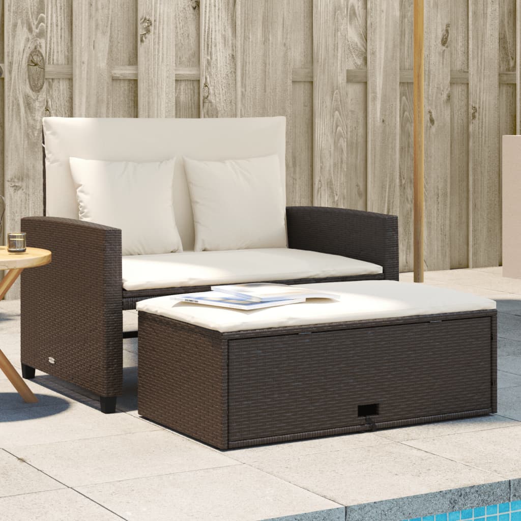 vidaXL Gartensofa mit Kissen 2-Sitzer Schwarz Poly Rattan