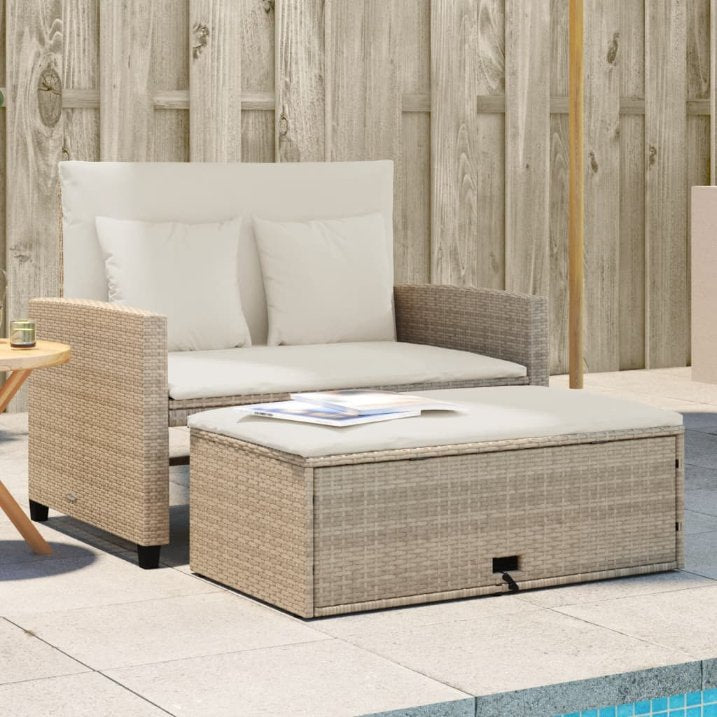 vidaXL Gartensofa mit Kissen 2-Sitzer Schwarz Poly Rattan
