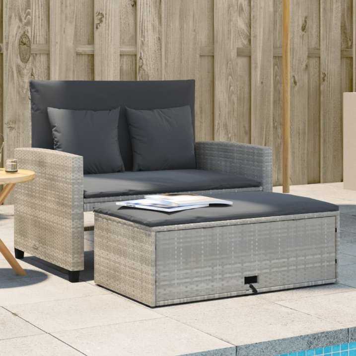 vidaXL Gartensofa mit Kissen 2-Sitzer Schwarz Poly Rattan