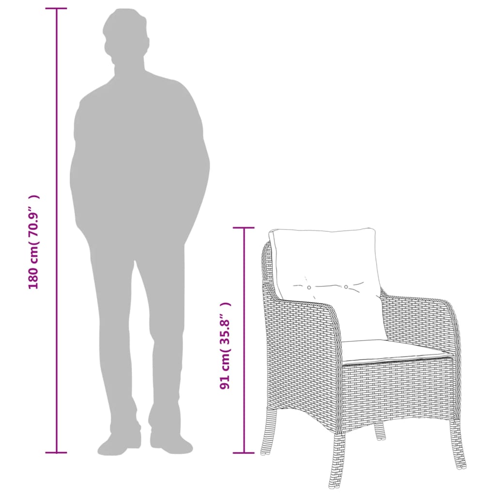 vidaXL Gartenstühle mit Kissen 2 Stk. Schwarz Poly Rattan