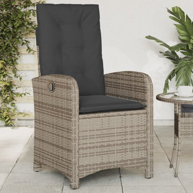 vidaXL Gartensessel Verstellbar mit Kissen Schwarz Poly Rattan