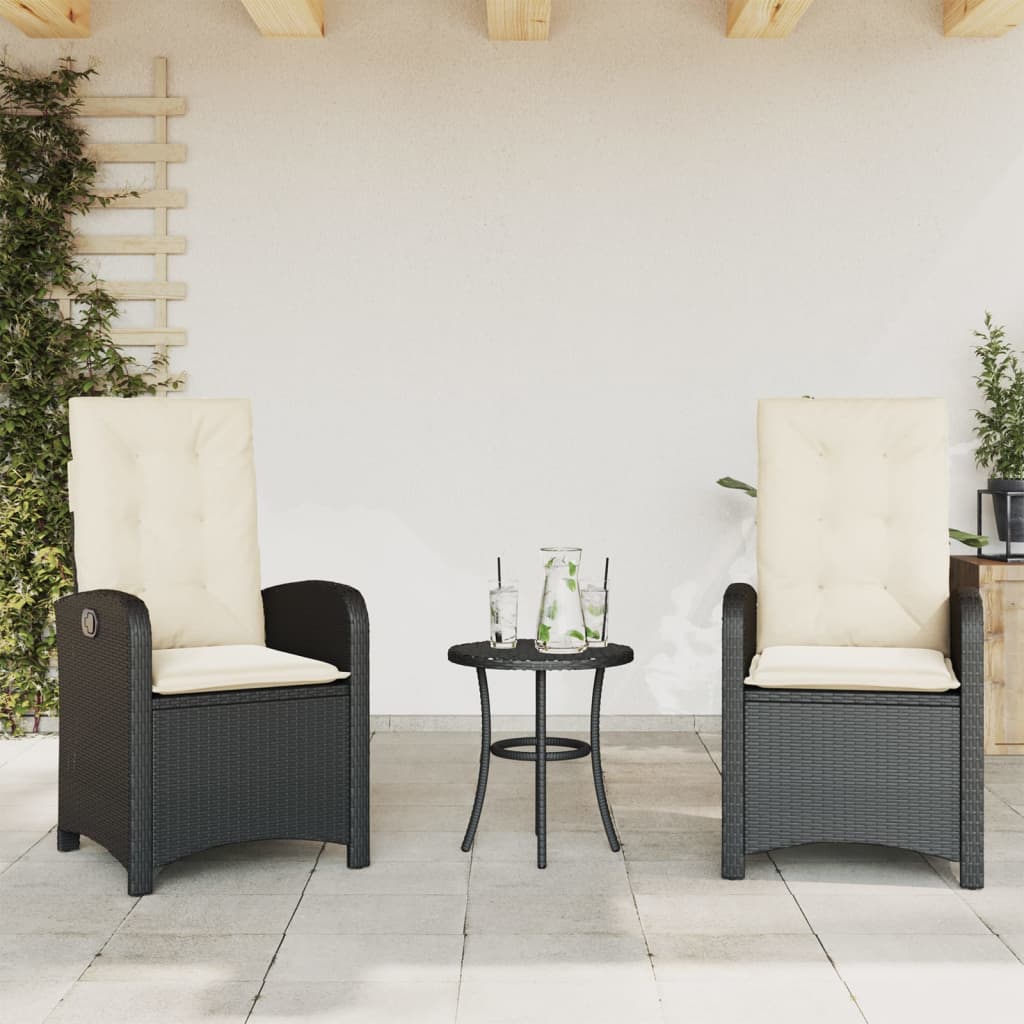 vidaXL Gartensessel Verstellbar mit Kissen Schwarz Poly Rattan