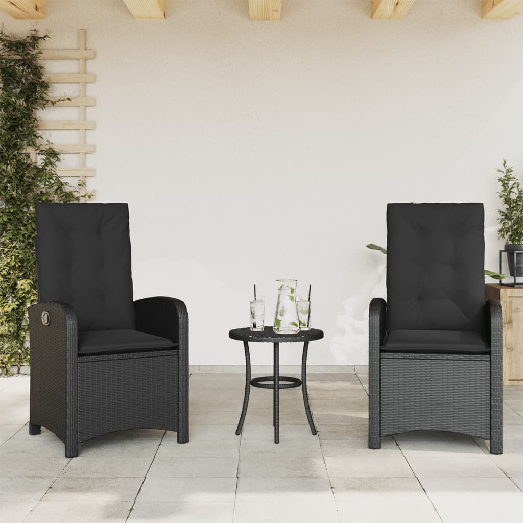 vidaXL Gartensessel Verstellbar mit Kissen Schwarz Poly Rattan