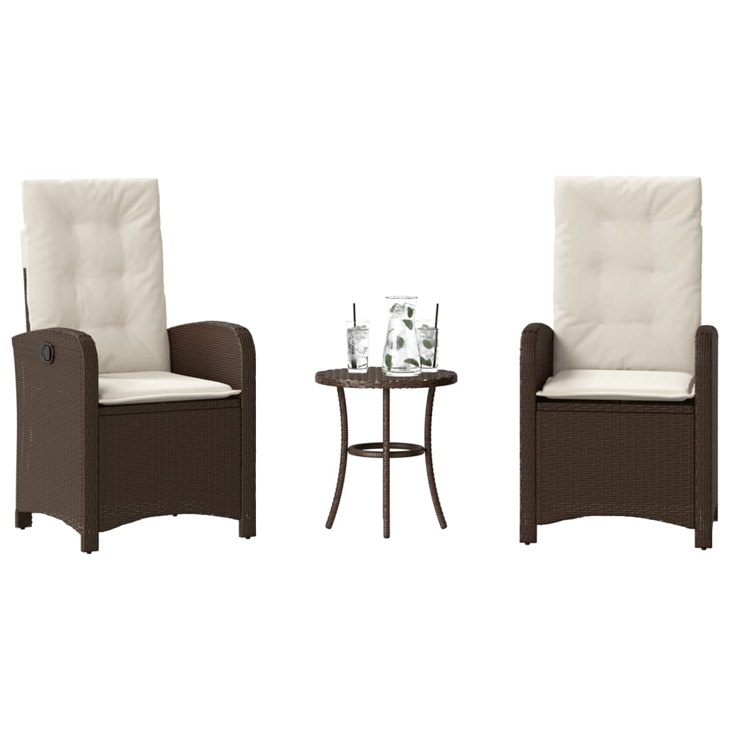 vidaXL 3-tlg. Bistro-Set mit Kissen Schwarz Poly Rattan