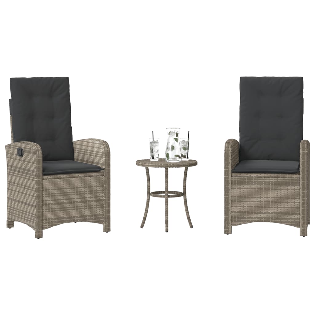 vidaXL 3-tlg. Bistro-Set mit Kissen Schwarz Poly Rattan