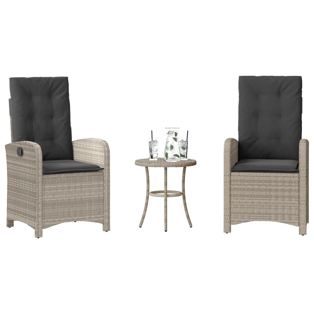 vidaXL 3-tlg. Bistro-Set mit Kissen Schwarz Poly Rattan