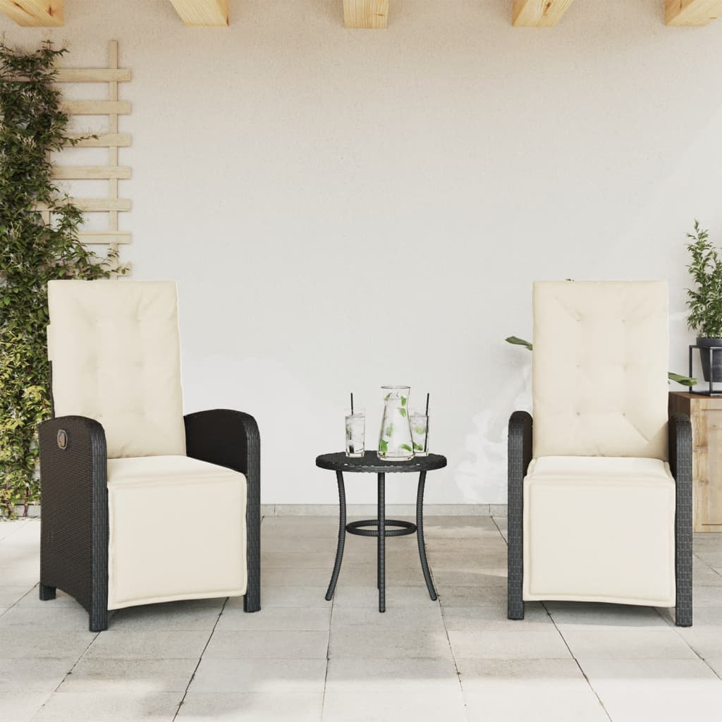 vidaXL 3-tlg. Bistro-Set mit Kissen Schwarz Poly Rattan