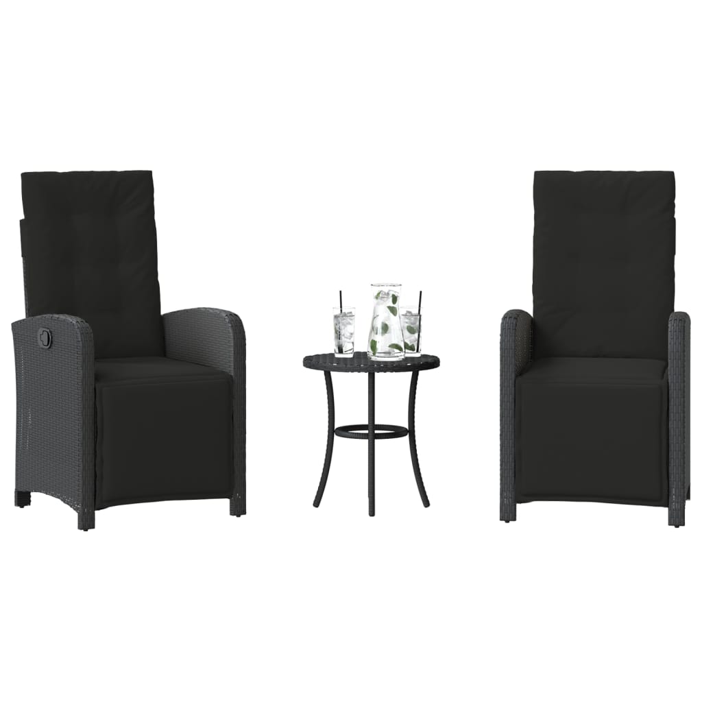 vidaXL 3-tlg. Bistro-Set mit Kissen Schwarz Poly Rattan