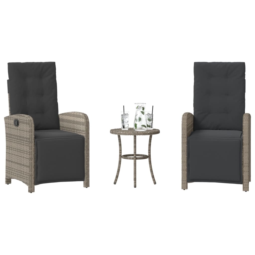 vidaXL 3-tlg. Bistro-Set mit Kissen Schwarz Poly Rattan