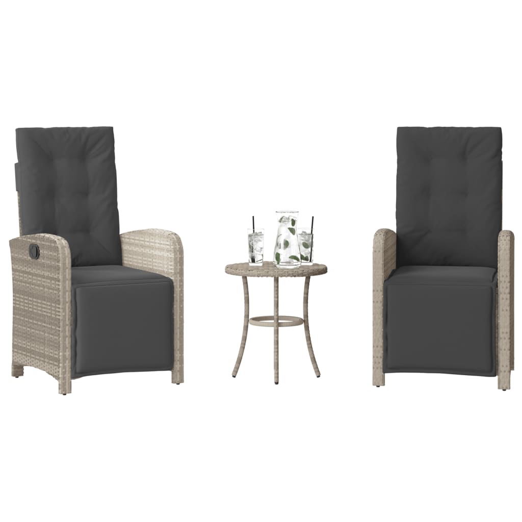 vidaXL 3-tlg. Bistro-Set mit Kissen Schwarz Poly Rattan