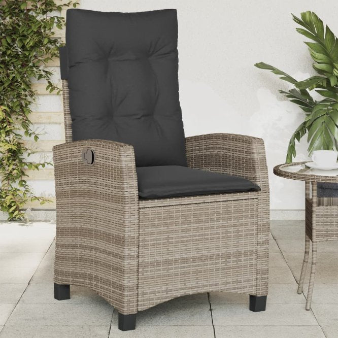 vidaXL Gartensessel Verstellbar mit Kissen Schwarz Poly Rattan