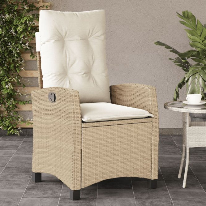 vidaXL Gartensessel Verstellbar mit Kissen Schwarz Poly Rattan