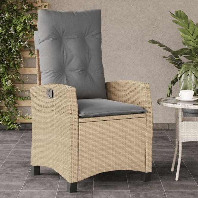 vidaXL Gartensessel Verstellbar mit Kissen Schwarz Poly Rattan