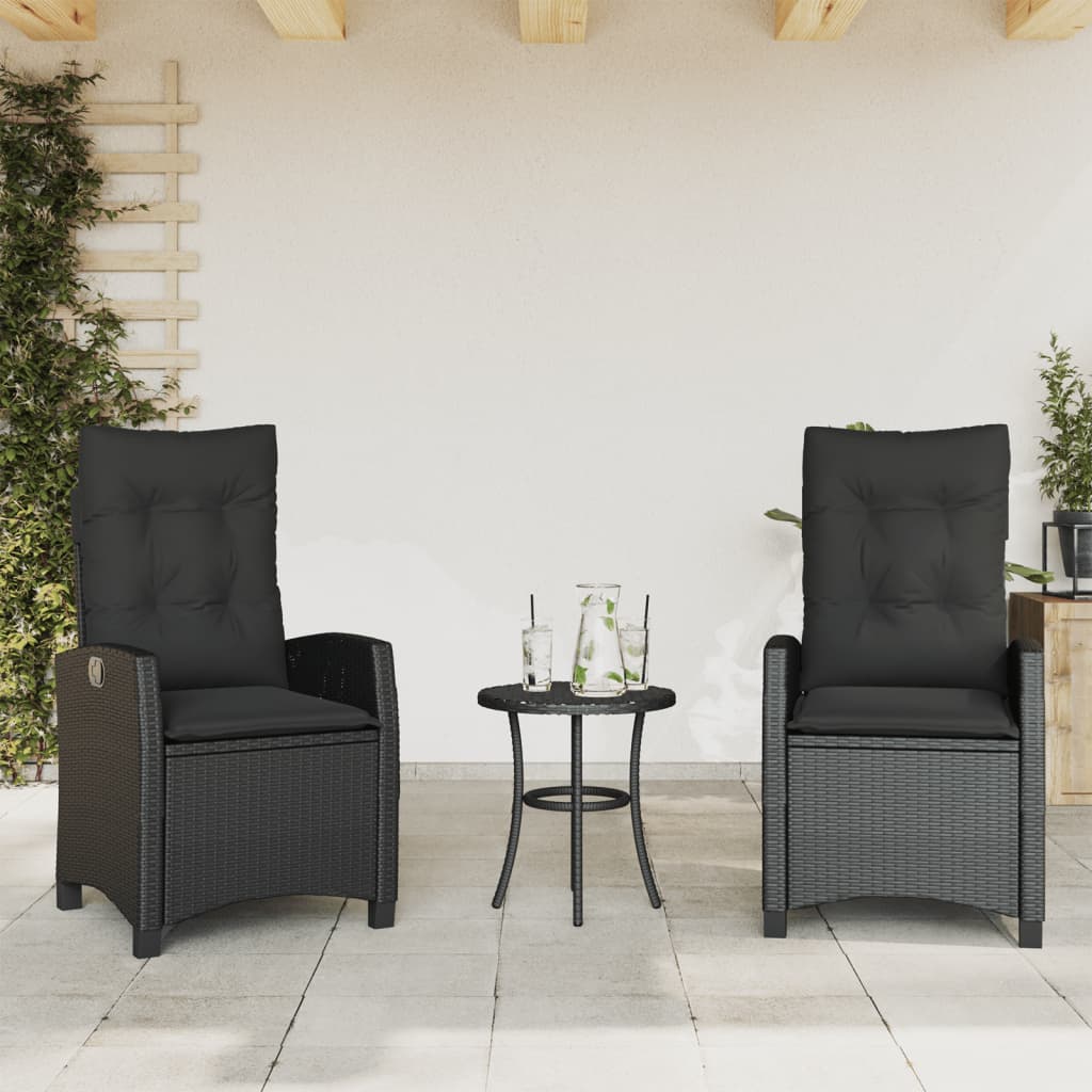 vidaXL Gartensessel Verstellbar mit Kissen Schwarz Poly Rattan