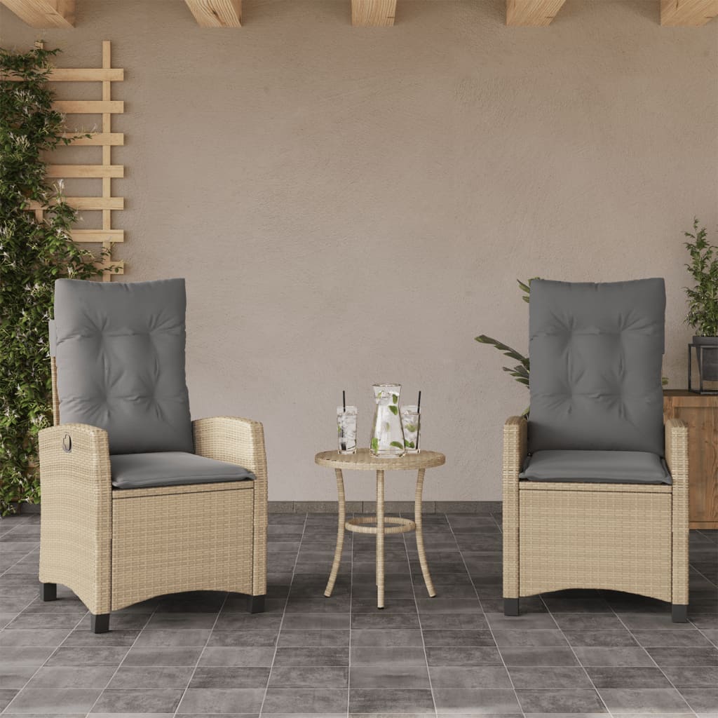vidaXL Gartensessel Verstellbar mit Kissen Schwarz Poly Rattan