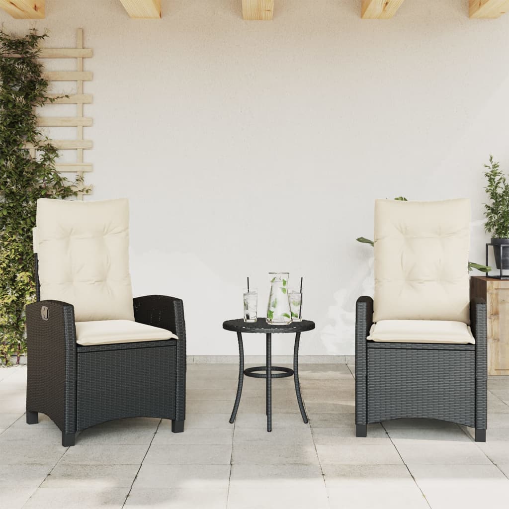 vidaXL 3-tlg. Bistro-Set mit Kissen Schwarz Poly Rattan