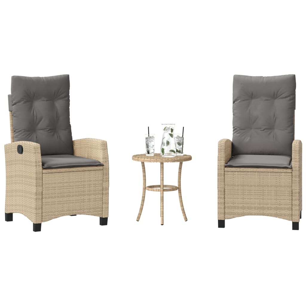 vidaXL 3-tlg. Bistro-Set mit Kissen Schwarz Poly Rattan