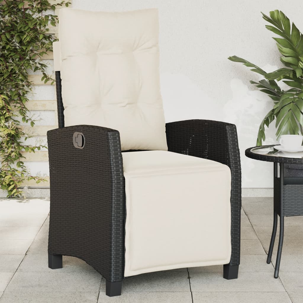 vidaXL Gartensessel Verstellbar mit Kissen Schwarz Poly Rattan