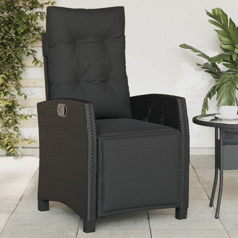 vidaXL Gartensessel Verstellbar mit Kissen Schwarz Poly Rattan