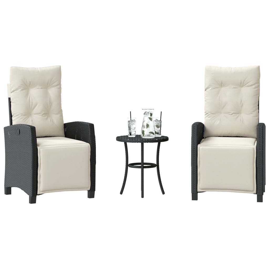 vidaXL 3-tlg. Bistro-Set mit Kissen Schwarz Poly Rattan