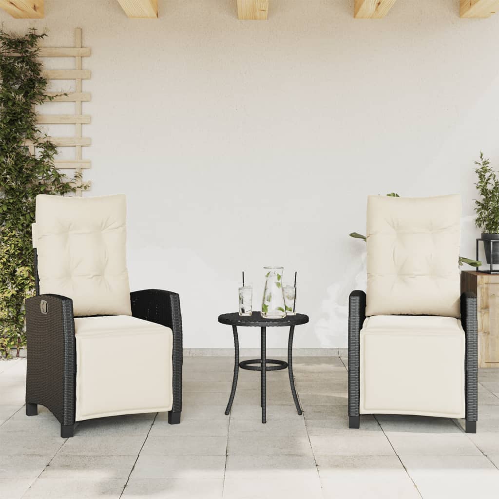 vidaXL 3-tlg. Bistro-Set mit Kissen Schwarz Poly Rattan