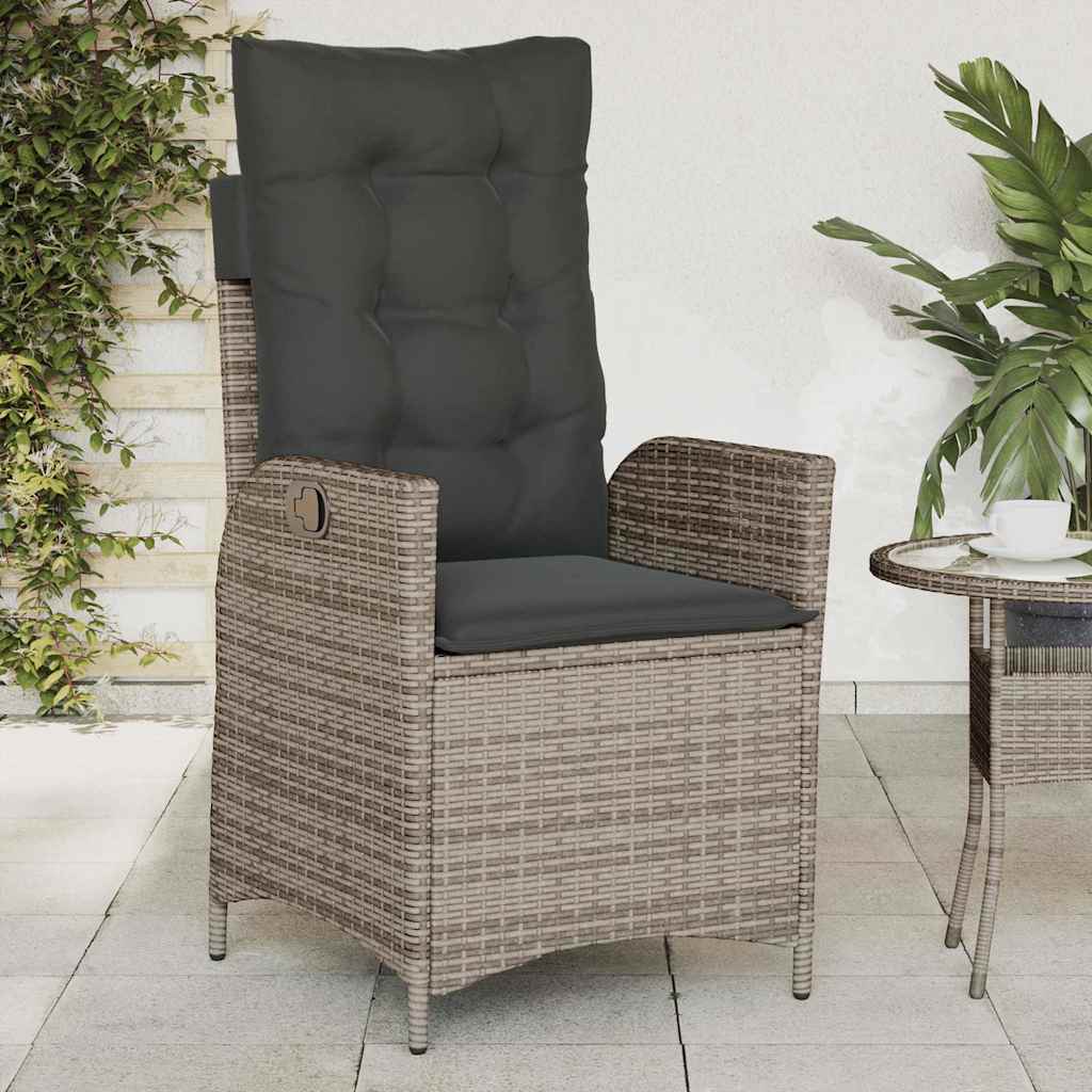 vidaXL Gartensessel Verstellbar mit Kissen Schwarz Poly Rattan